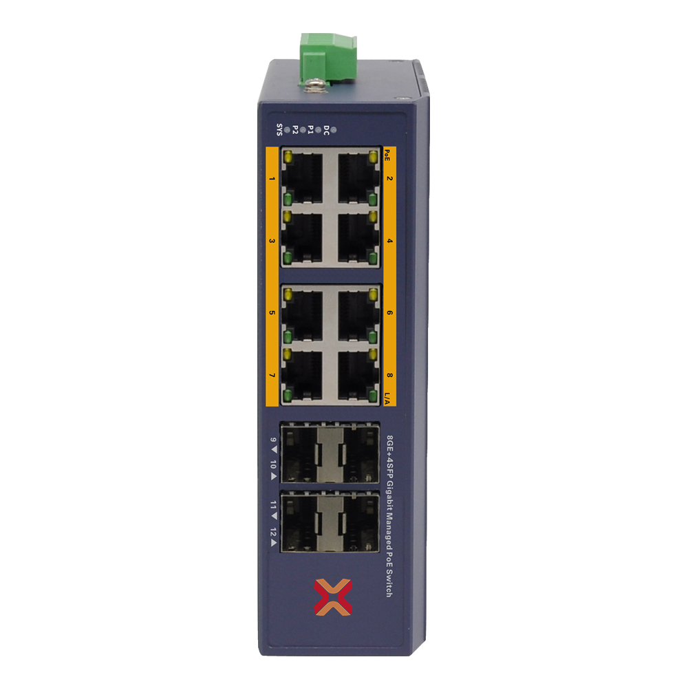 Xentino SI804GP 12Port (8GEPoE/4SFP) L2+ Managed Industrial PoE Fiber Switch