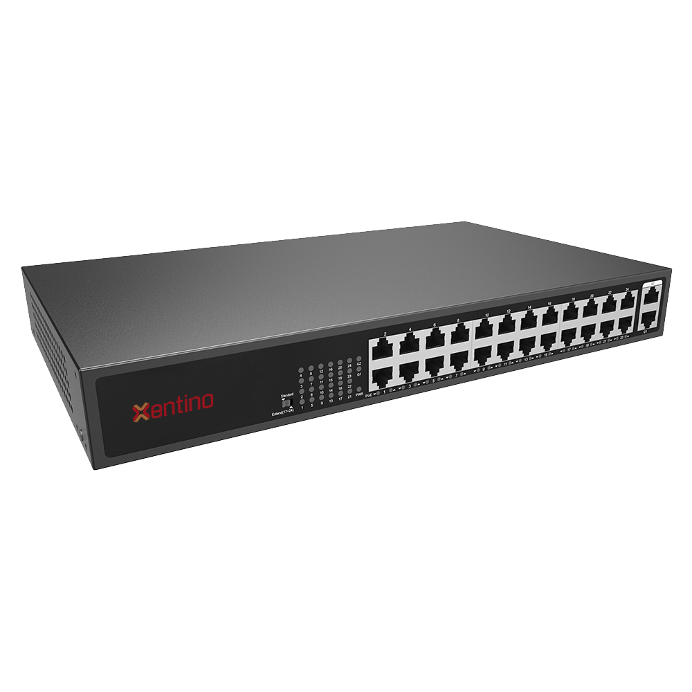 Xentino S2402P 26Port (24EthPoE/2GE) 10/100Mbps POE 2Port Gigabit (RJ45) Unmanaged Switch (250W)