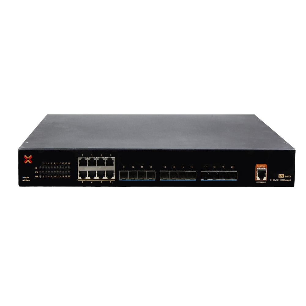 Xentino S812TG 20Port (8GE/12SFP+) L2 10GUplink Ethernet Managed Fiber Switch